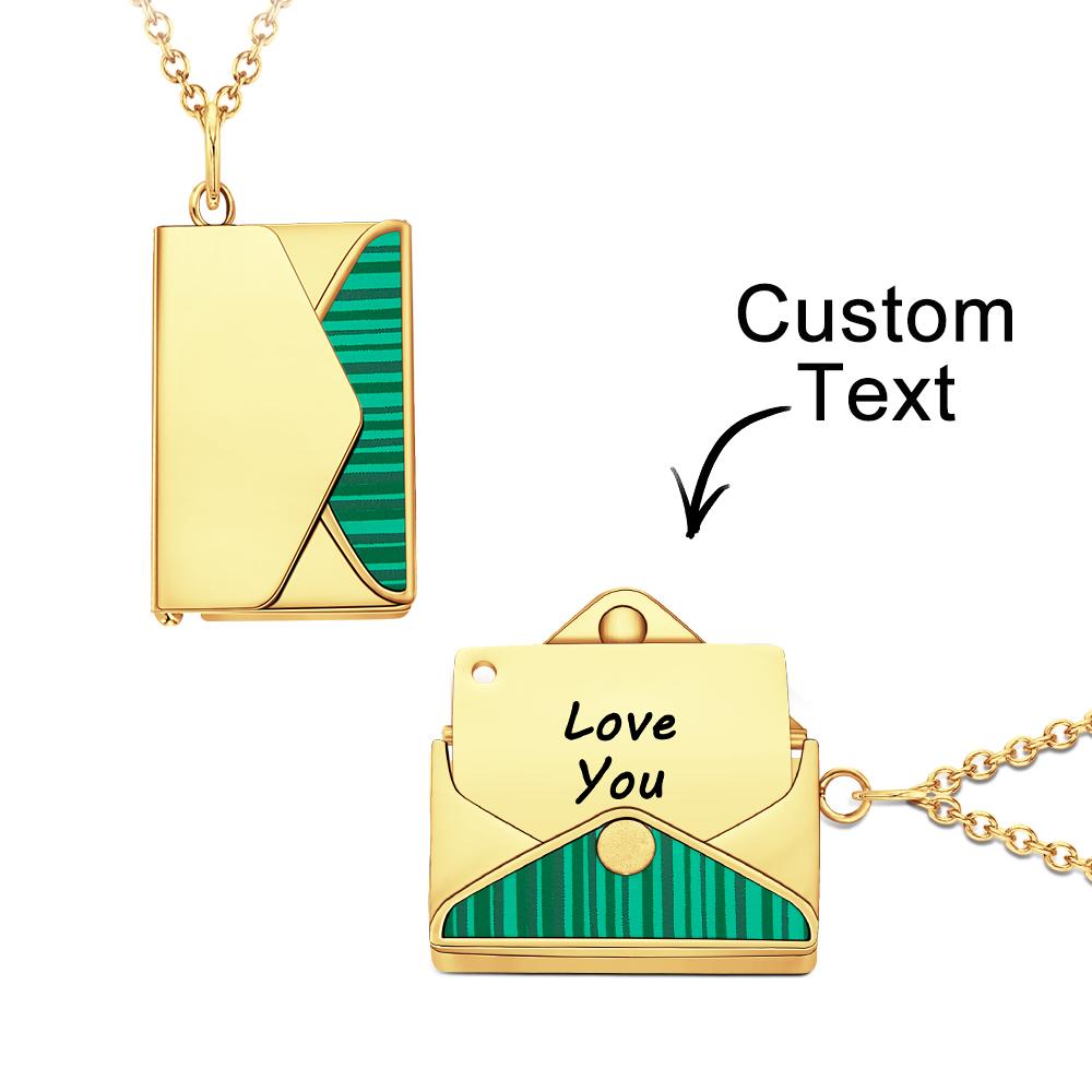 Engraved Envelope Letter Necklace – Green Shell Striped Design