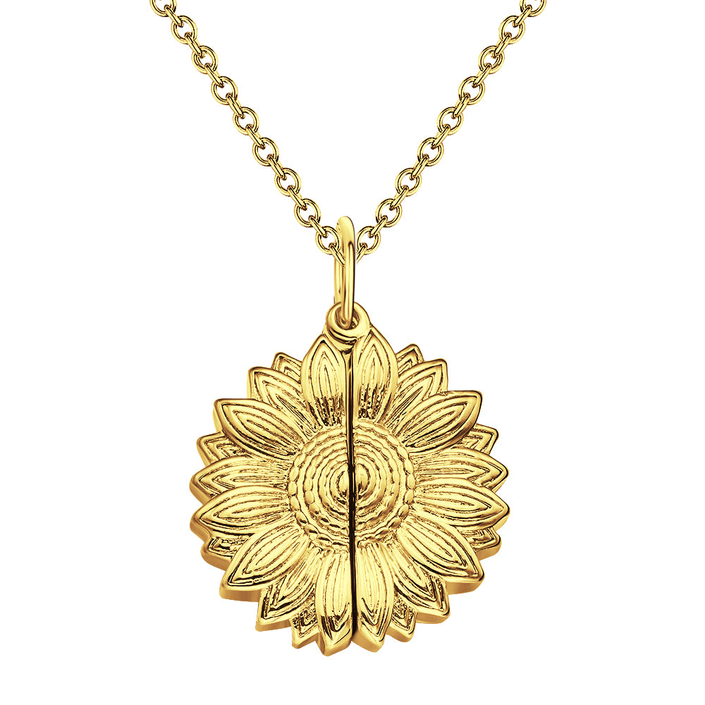 Custom Sunflower Locket Necklace – Personalised Engraved Pendant