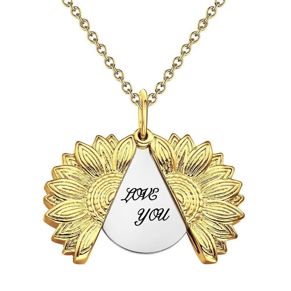Custom Sunflower Locket Necklace – Personalised Engraved Pendant