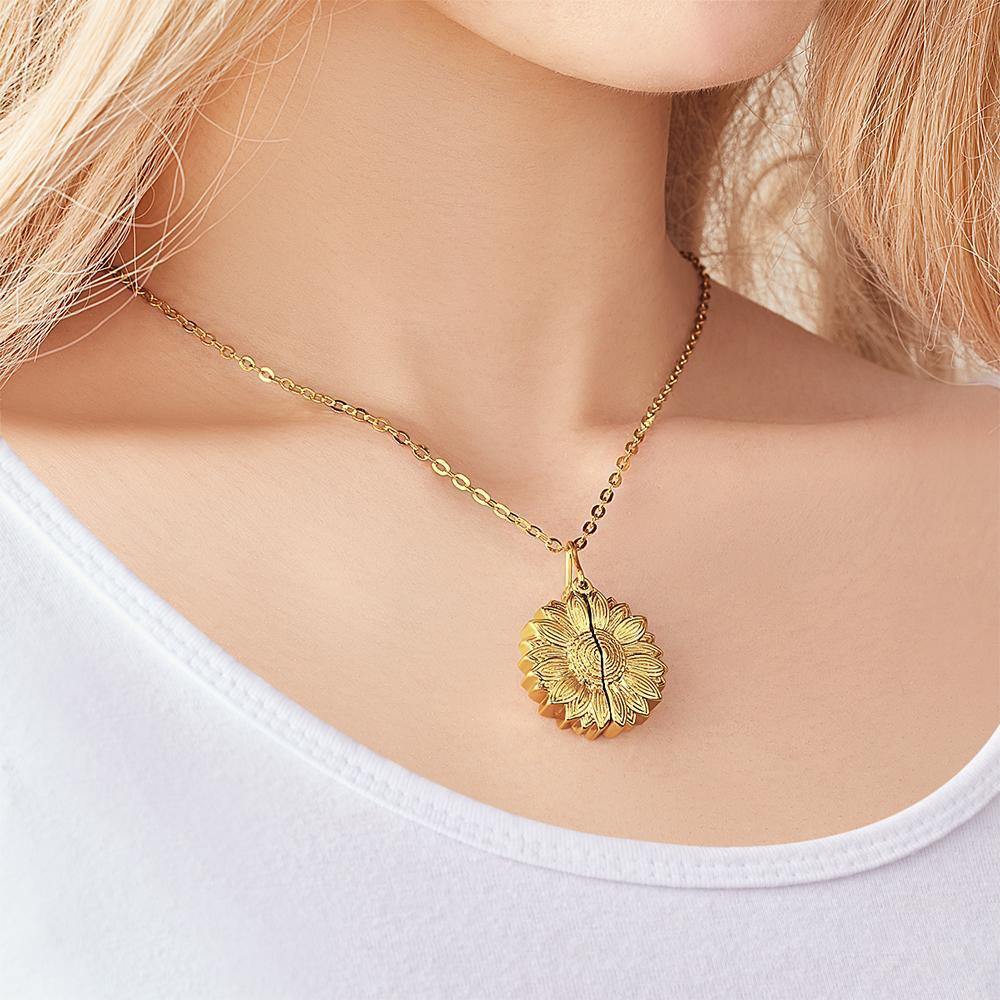 Custom Sunflower Locket Necklace – Personalised Engraved Pendant