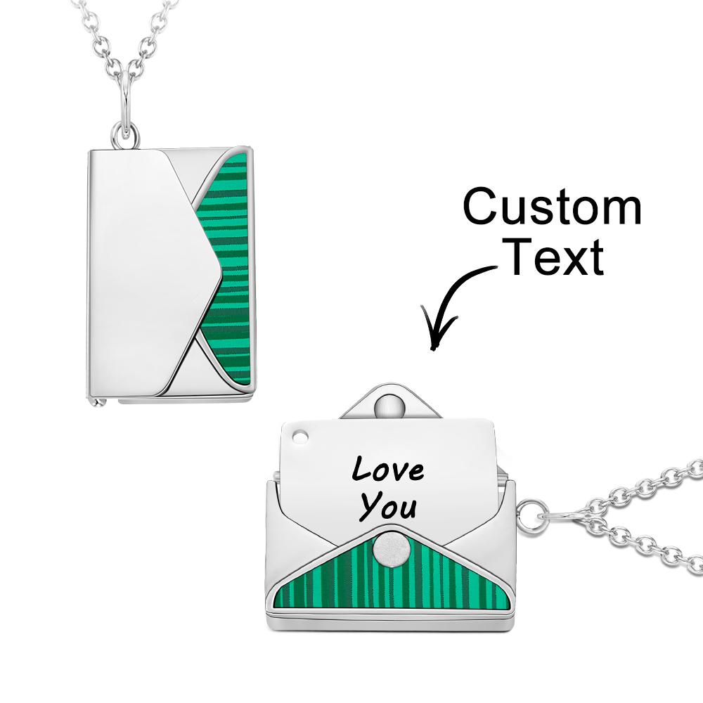 Engraved Envelope Letter Necklace – Green Shell Striped Design