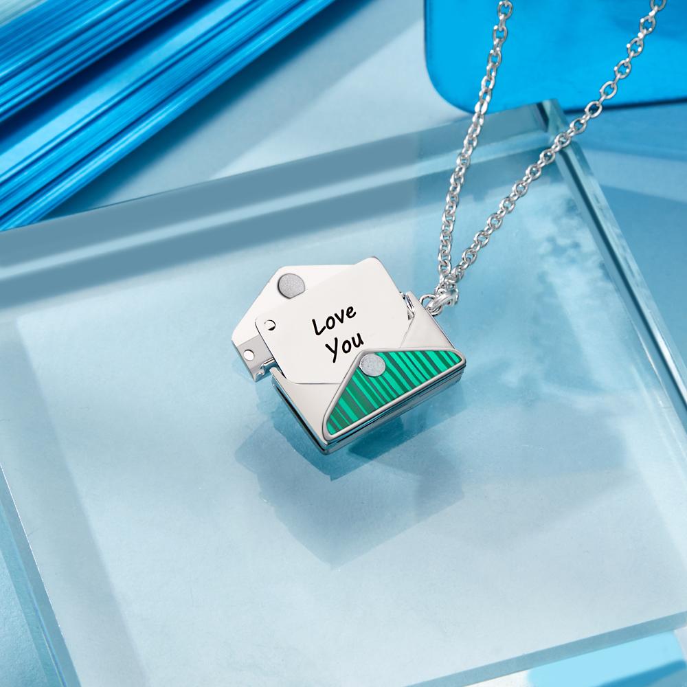 Engraved Envelope Letter Necklace – Green Shell Striped Design