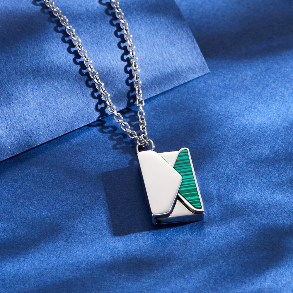 Engraved Envelope Letter Necklace – Green Shell Striped Design