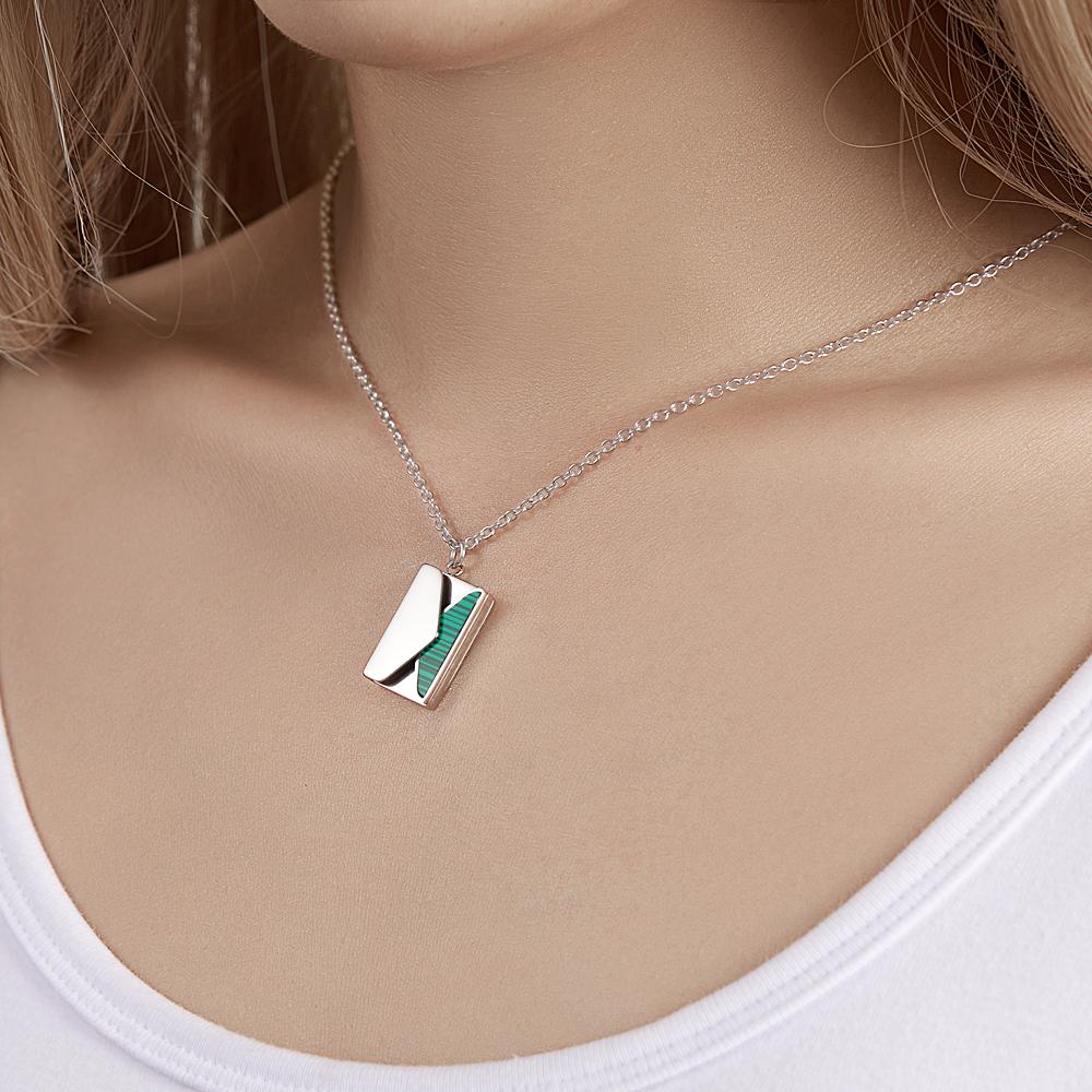 Engraved Envelope Letter Necklace – Green Shell Striped Design