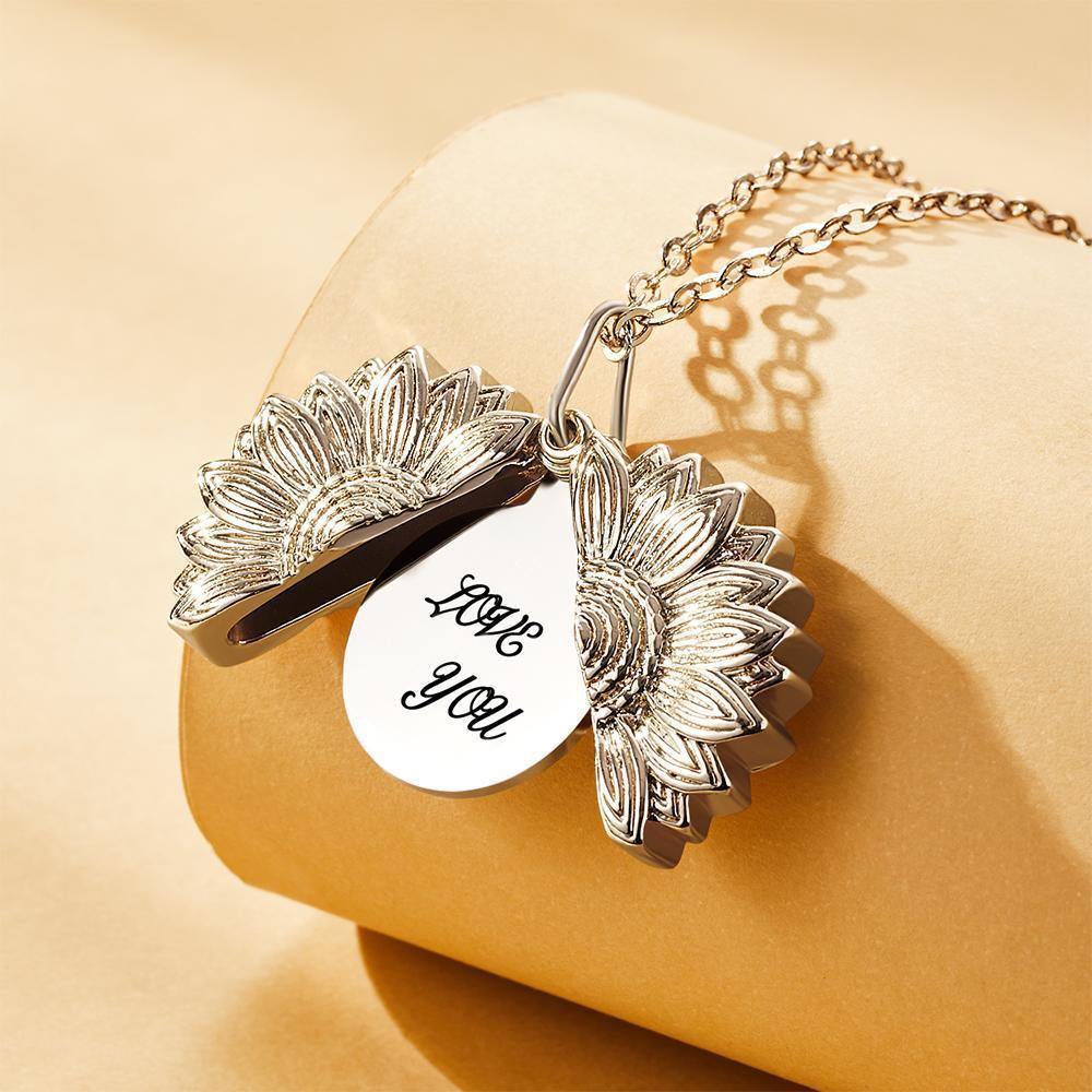Custom Sunflower Locket Necklace – Personalised Engraved Pendant