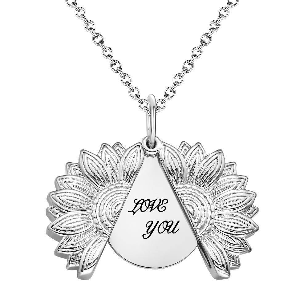 Custom Sunflower Locket Necklace – Personalised Engraved Pendant