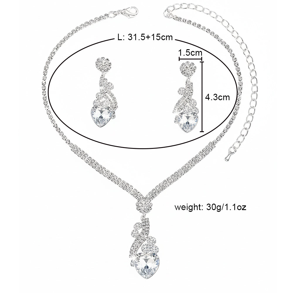 Bridal Rhinestone Heart Necklace and Earrings Set – Elegant Wedding Jewelry
