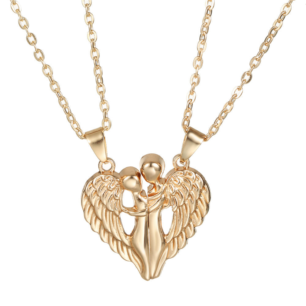 Magnetic Couple Angel Necklace Set – Matching Heart Pendant