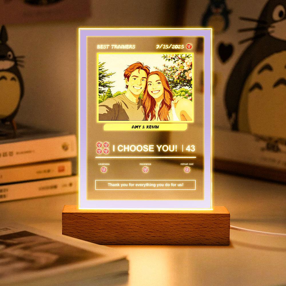 Personalised Acrylic Poké-Style Card Night Light – Custom Photo & Text Gift