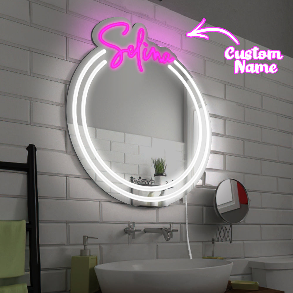 Custom Name Neon Mirror Light – Personalised LED Wall Mirror with Dimmable Glow