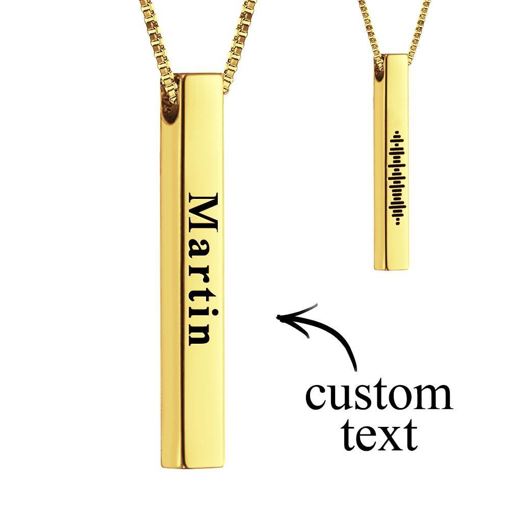 Custom Engraved Bar Necklace – Double-Sided Music Code & Personalised Text Pendant