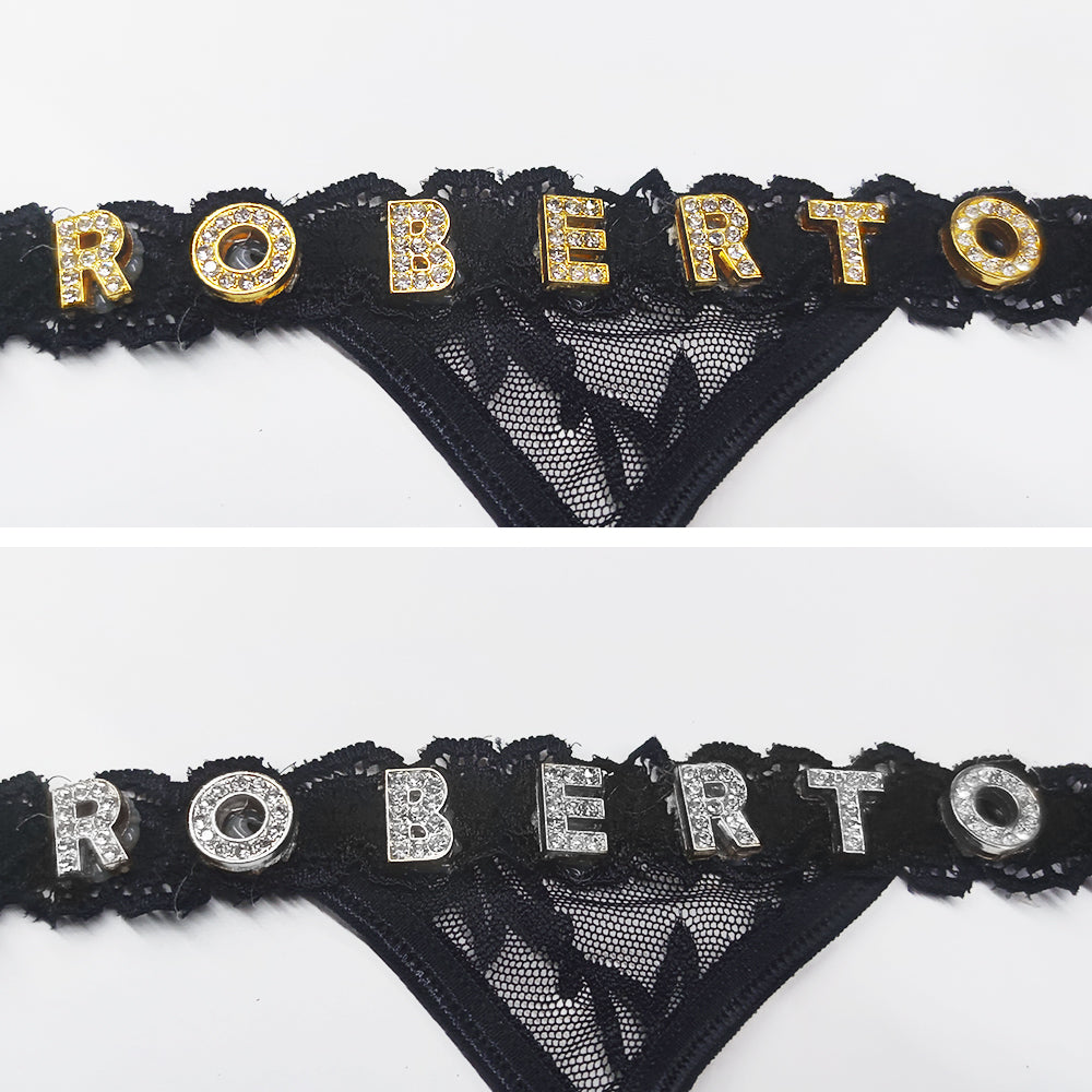 Custom Lace Thong with Crystal Letter Name - Personalised Sexy Lingerie Gift