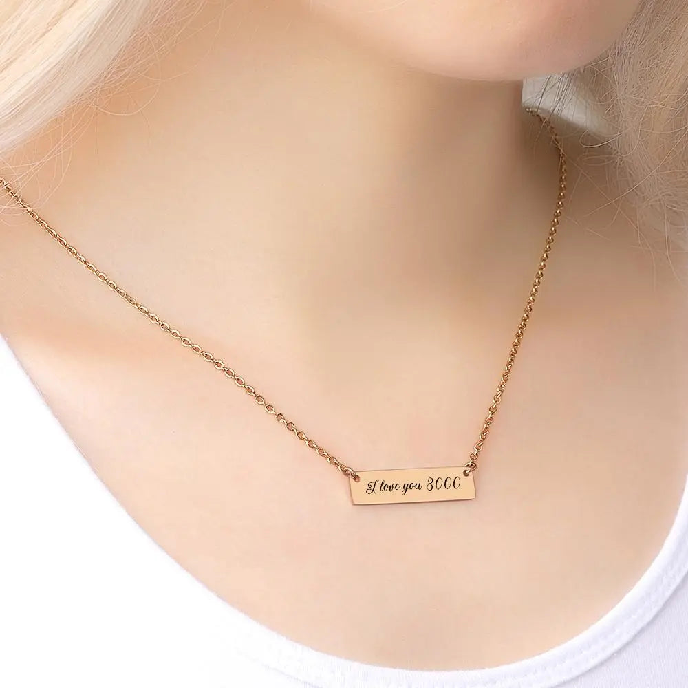 Personalised Text Bar Engraved Pendant Necklace