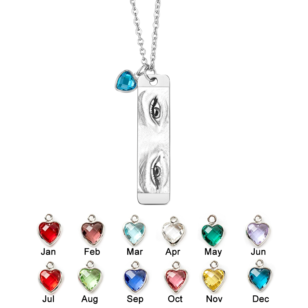Custom Photo with Birthstone Eye Engraved Necklace