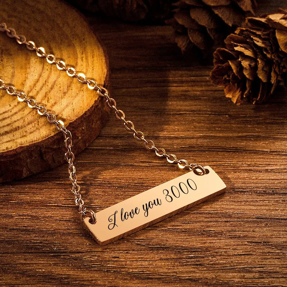 Personalised Text Bar Engraved Pendant Necklace