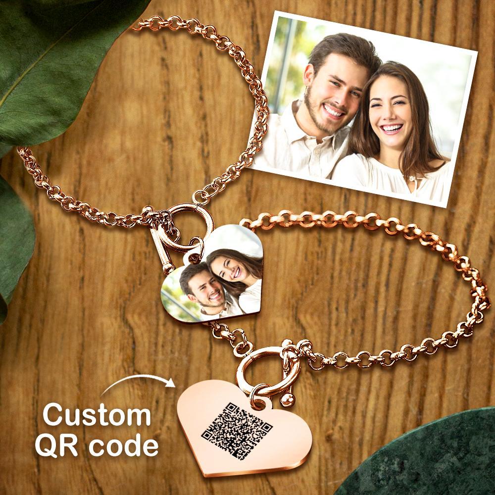Custom QR Code Bracelet – Personalised Photo Heart Pendant