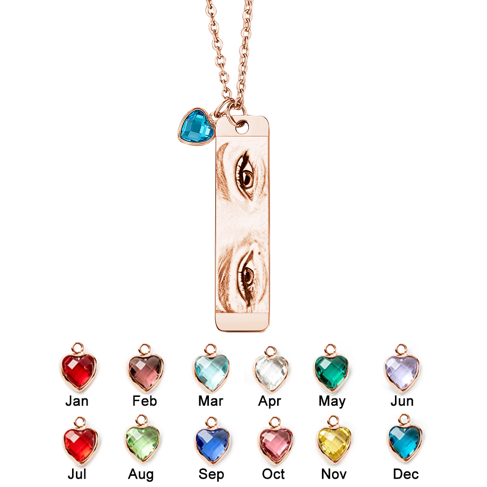 Custom Photo with Birthstone Eye Engraved Necklace