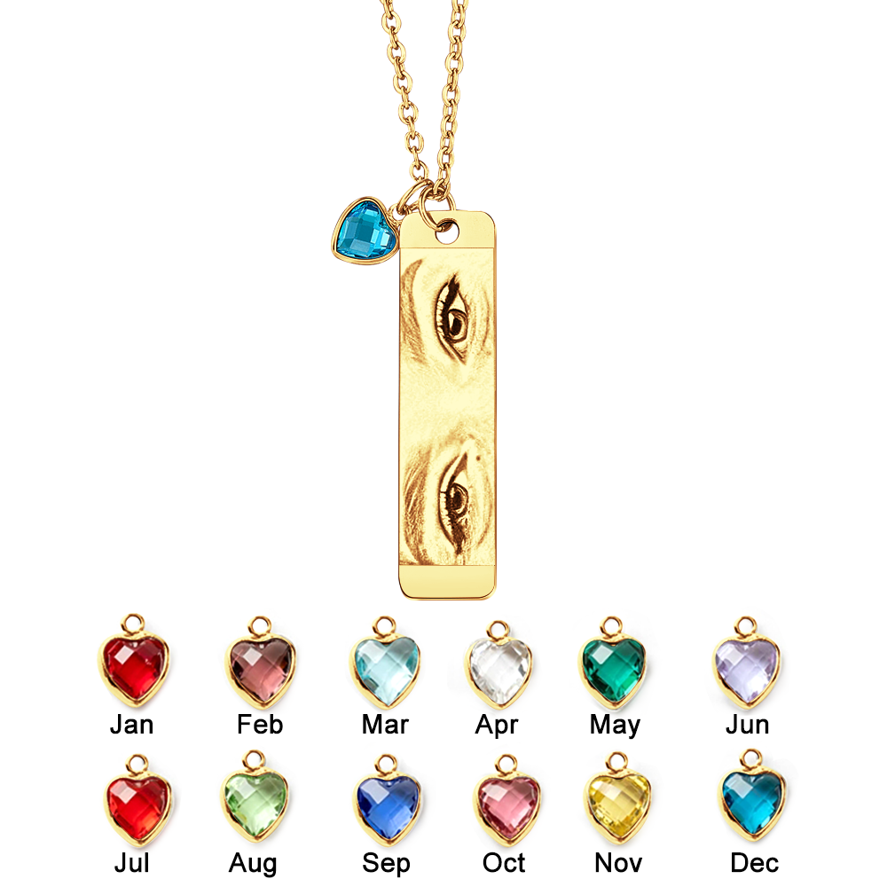 Custom Photo with Birthstone Eye Engraved Necklace