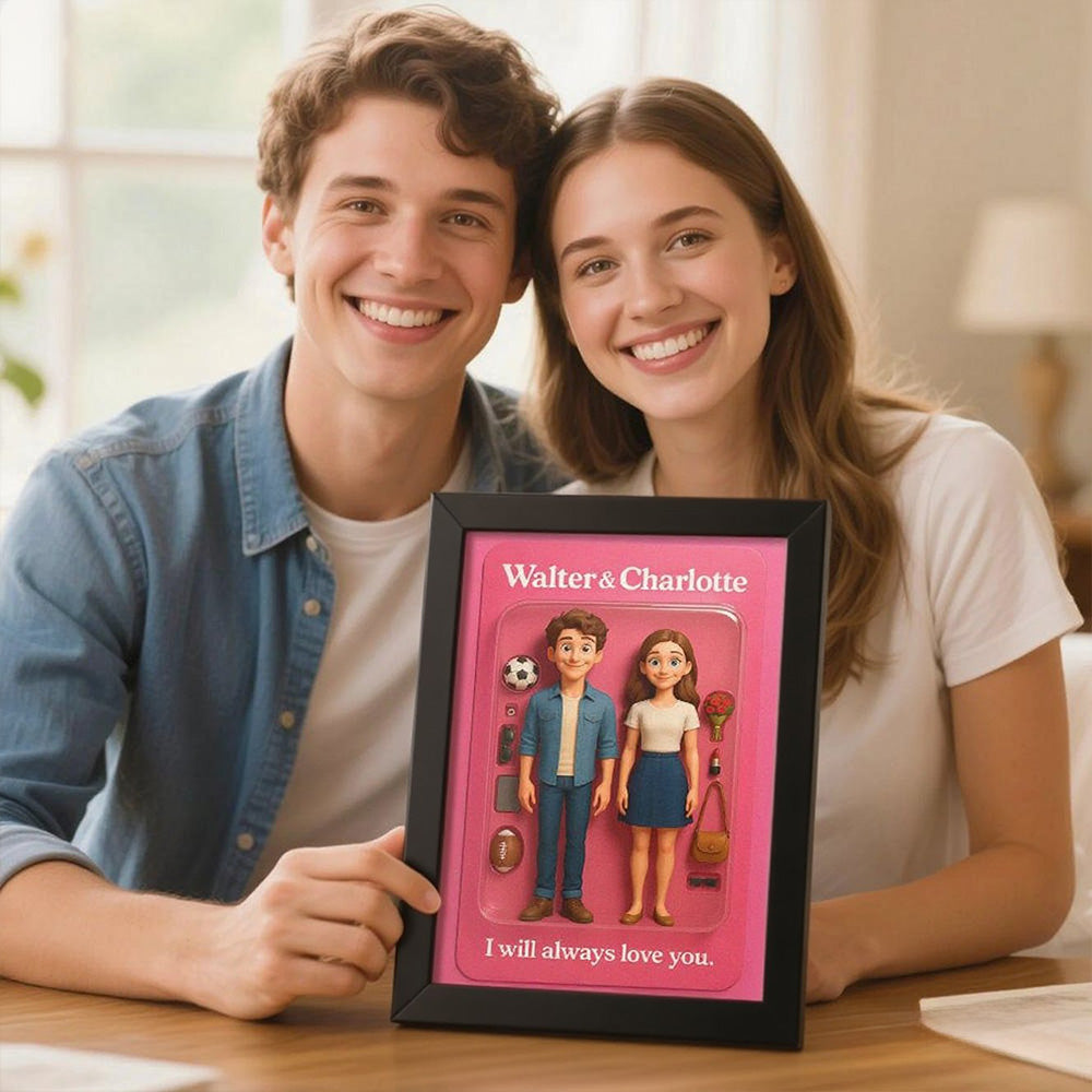 Personalised Mini Cartoon Couple Figure Frame | Custom Photo Collectible Gift | Unique Anniversary, Birthday or Home Decor