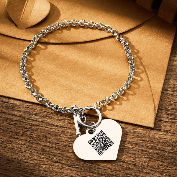 Custom QR Code Bracelet – Personalised Photo Heart Pendant