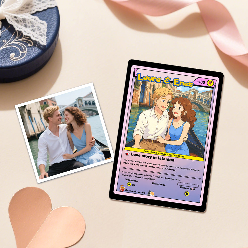 Personalised Couple Cartoon Trading Card | Custom Photo Romantic Keepsake