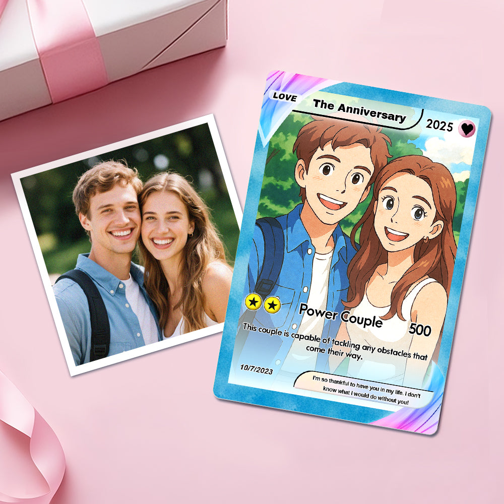Custom Anime Couple Card – Anniversary Trading Card Gift Portrait from Your Photo