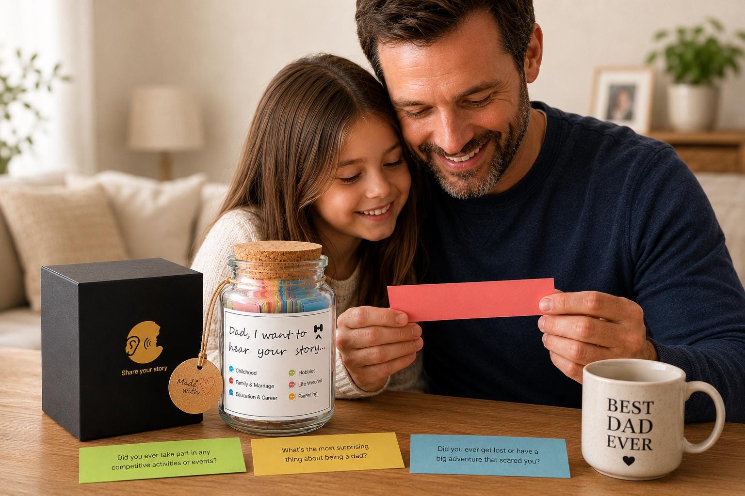 Dad I Want to Hear Your Story Jar, Meaningful Father Figure Keepsake, Conversation Starter for Family Memories, Father’s Day Gift from Kids