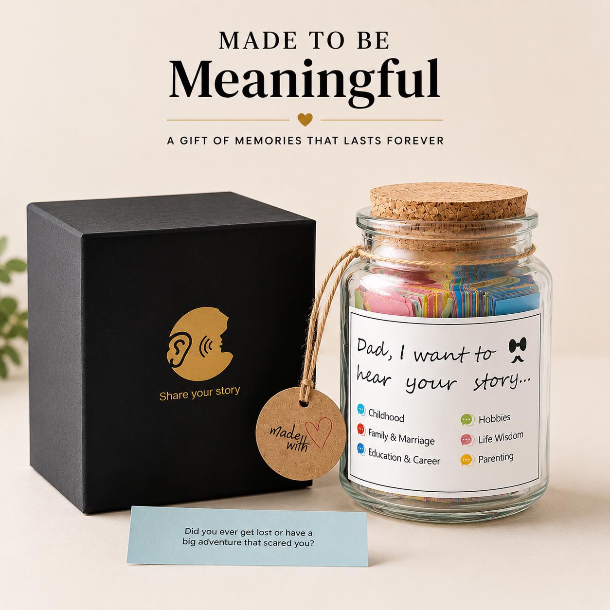 Dad I Want to Hear Your Story Jar, Meaningful Father Figure Keepsake, Conversation Starter for Family Memories, Father’s Day Gift from Kids