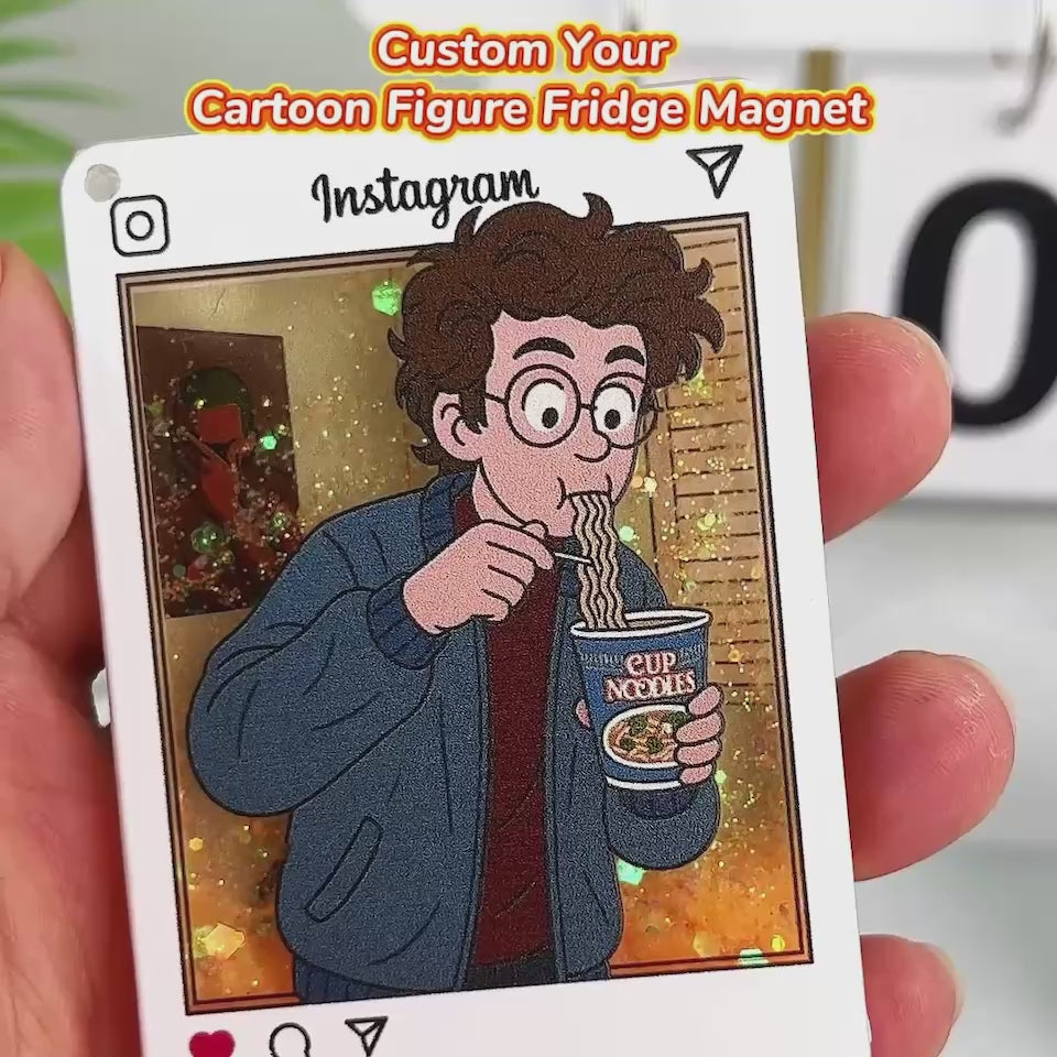 Custom Cartoon Photo Glitter Acrylic Fridge Magnet | Personalised Keepsake