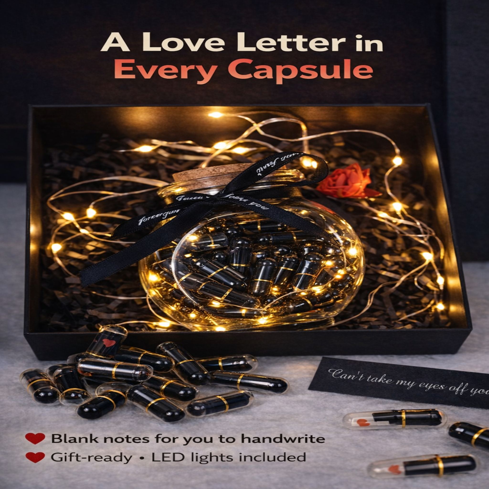 Love Letter Capsule Bottle with LED Lights | 100–520 Reasons I Love You Gift in Luxury Box